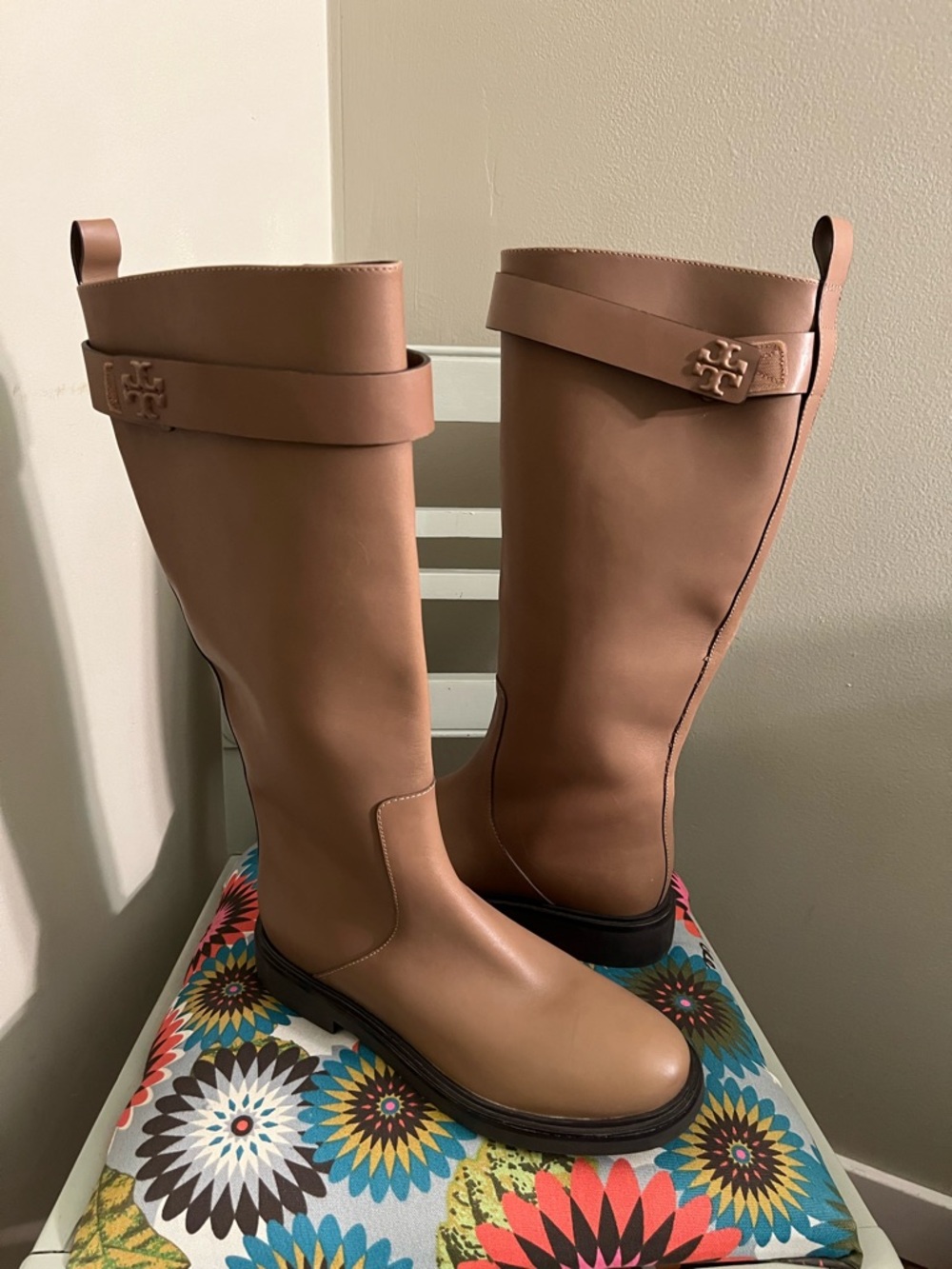 Tory Burch Turnlock Riding Boot Almond Flour Style #150030